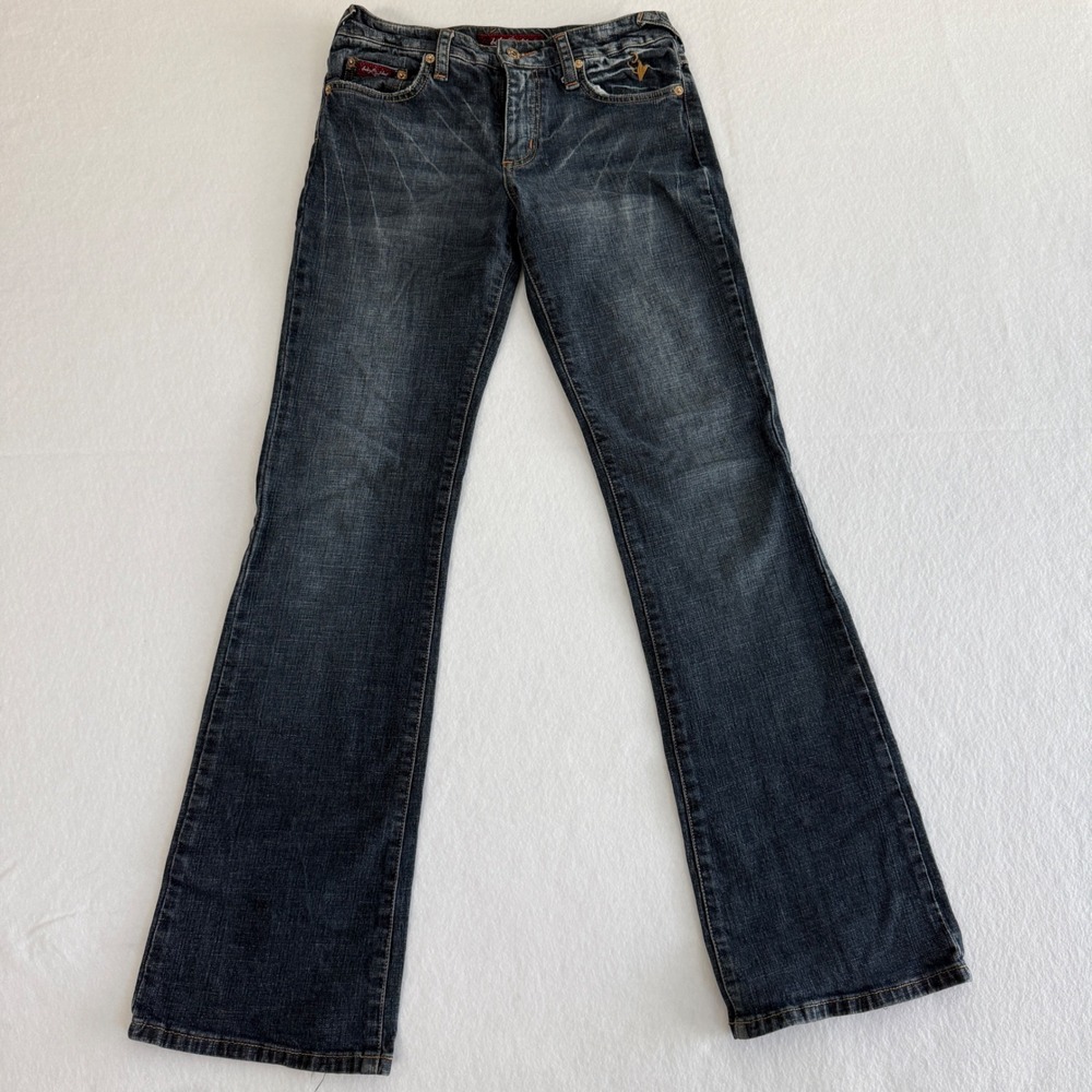 Baby Phat Flare Jeans Womens 5‎ Dark Wash Blue Y2K Embroidered Cat Logo